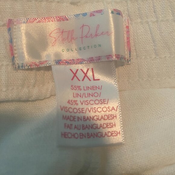 STELLA PARKER Womens white Linen Blend Cropped Capri Pants Easy Pull on Stretch - Picture 8 of 11